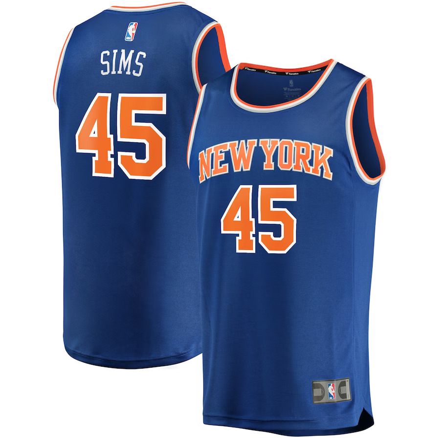 Men New York Knicks #45 Jericho Sims Fanatics Branded Blue Fast Break Replica NBA Jersey